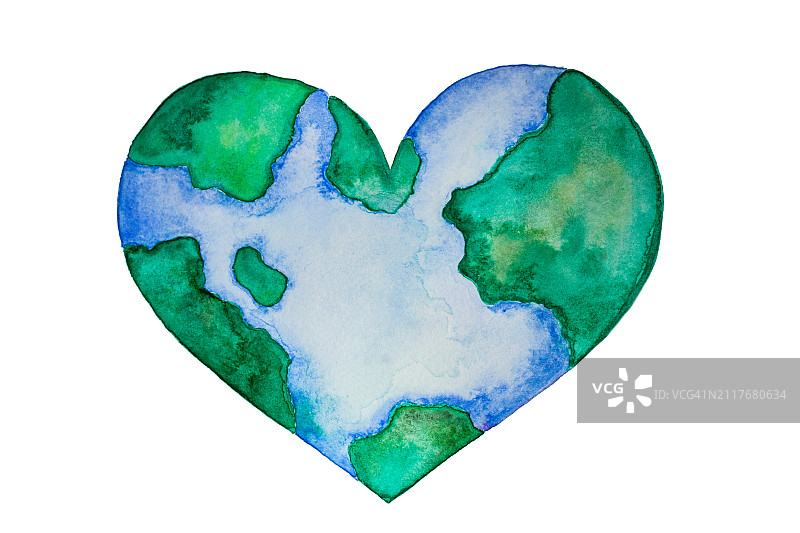 手绘心形地球：世界地球日和世界健康日概念图片素材