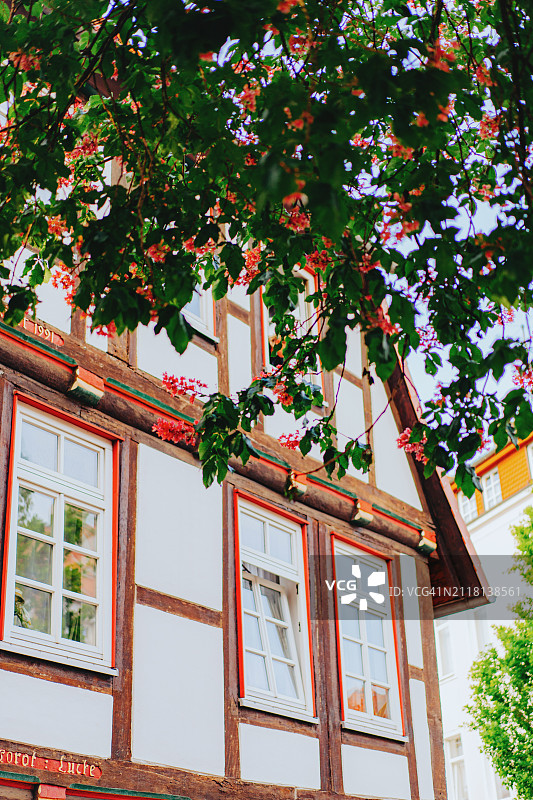 德国下萨克森州哈默林的传统半木结构房屋图片素材