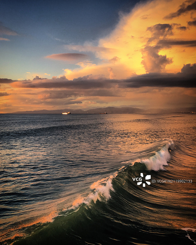 美国加州曼哈顿海滩，落日海天美景图片素材