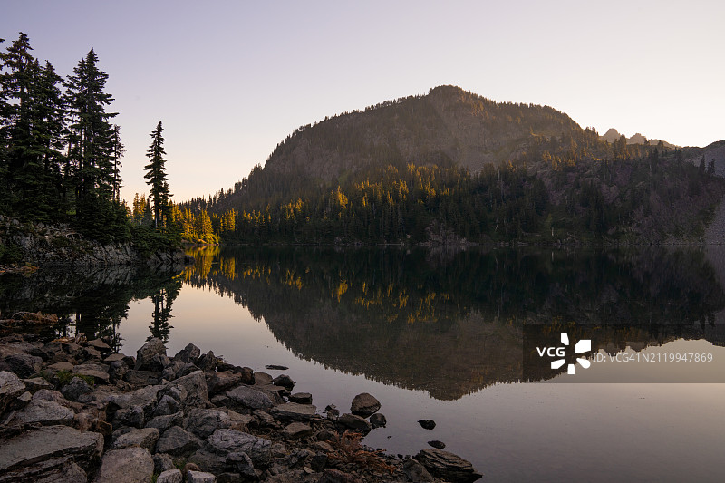 美国华盛顿州湖泊树木晴空风光图片素材