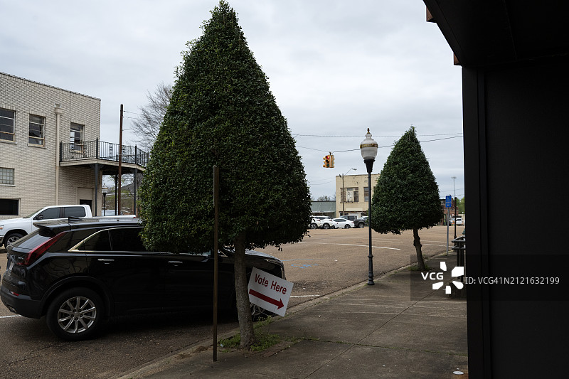 投票处标志与树木图片素材