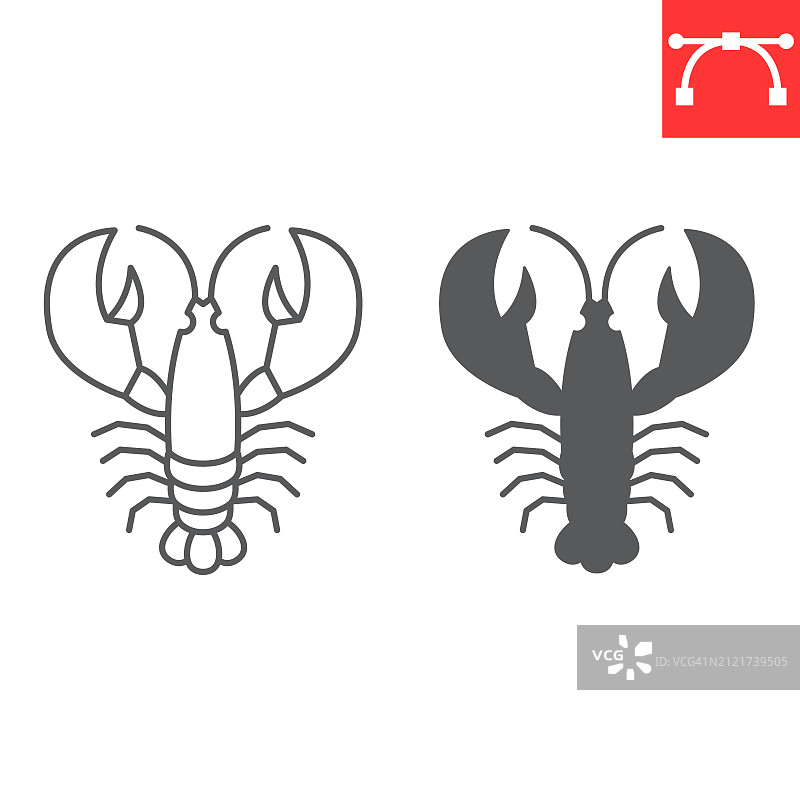 龙虾线性图标和glyph图标图片素材