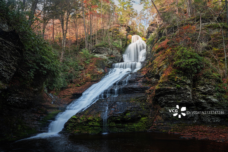 美国宾夕法尼亚州特拉华水 gap 森林瀑布风光图片素材