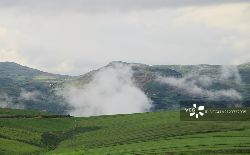 蓝天映衬下的农田美景图片素材