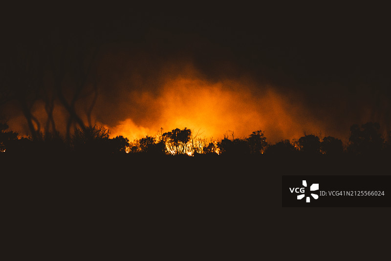 澳大利亚北领地坦南特克里克附近的夜间丛林大火图片素材