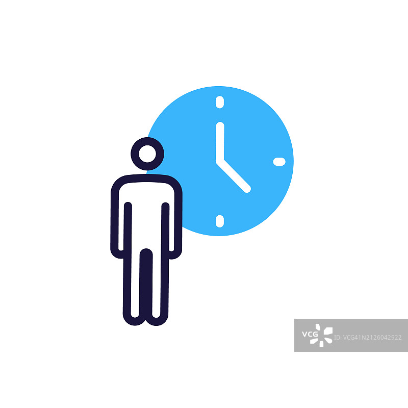 时间管理图标，带时钟的人物，日程安排、约会、截止日期、准时、组织效率、生产力和业务安排图片素材