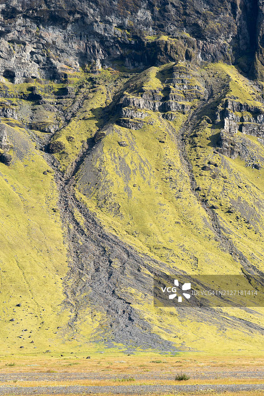 冰岛的泥石流和玄武岩悬崖图片素材