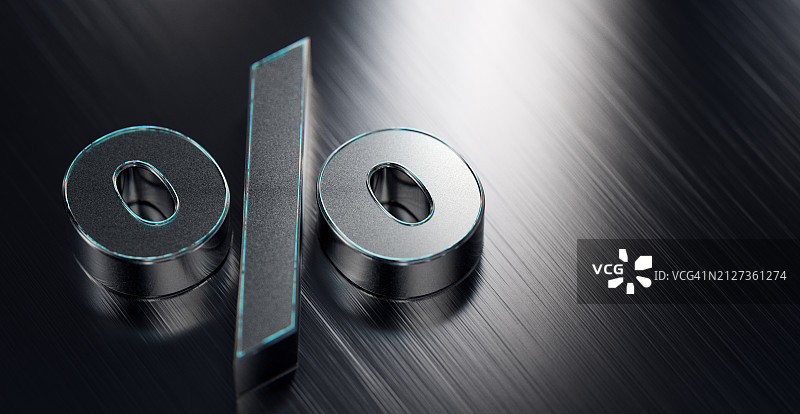 不锈钢表面的金属百分比符号，促销折扣概念图片素材