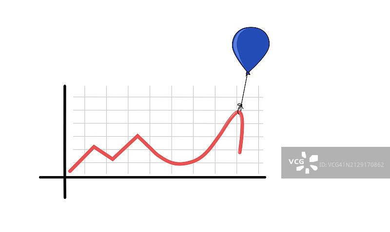 气球悬挂下跌的报表图，经济危机概念图片素材