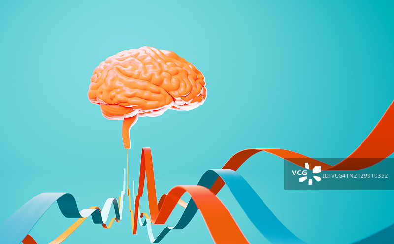 蓝色背景前聚集在珊瑚大脑对象周围的彩色折线图图片素材