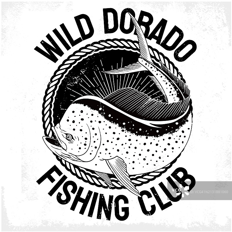 黑白多拉多鱼图案T恤设计插画图片素材