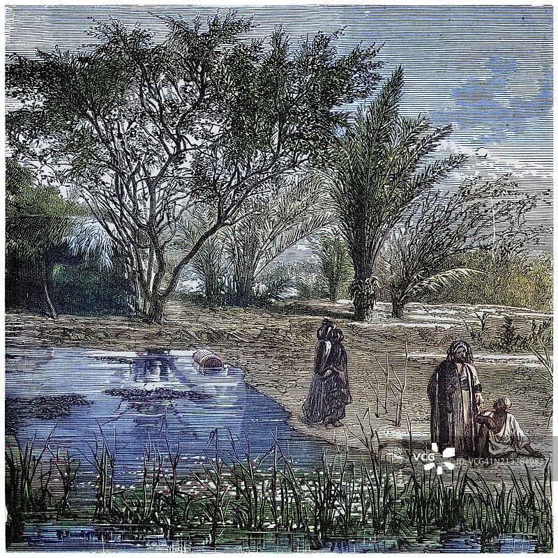 西奈摩西喷泉古老雕刻插图图片素材