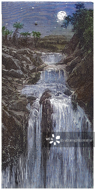 巴西瀑布的古老版画插图图片素材