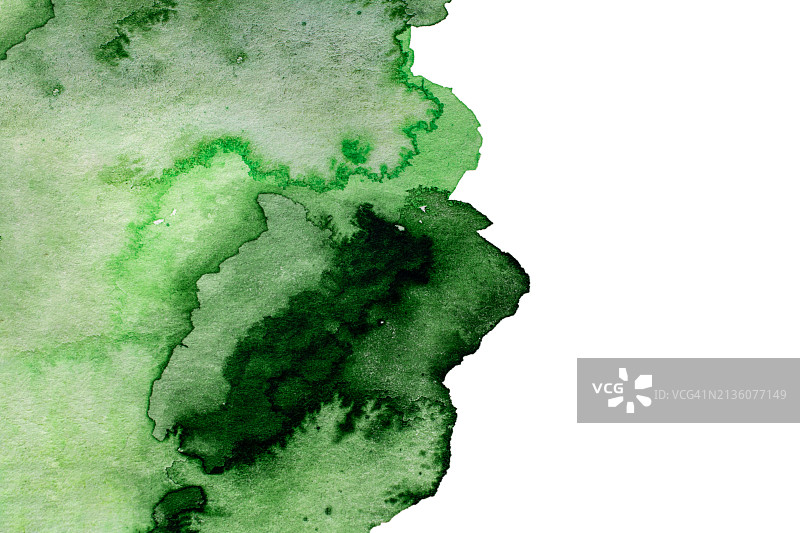 绿色抽象水彩背景，白色背景上隔离图片素材