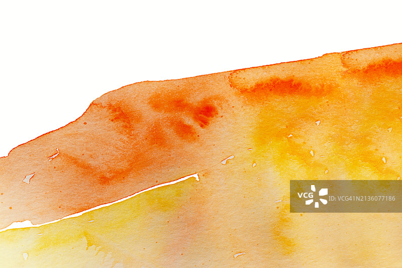 黄色和橙色抽象水彩背景，白色背景上独立图片素材