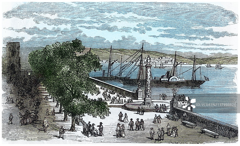 古巴首都和最大城市哈瓦那的古老雕刻插图图片素材