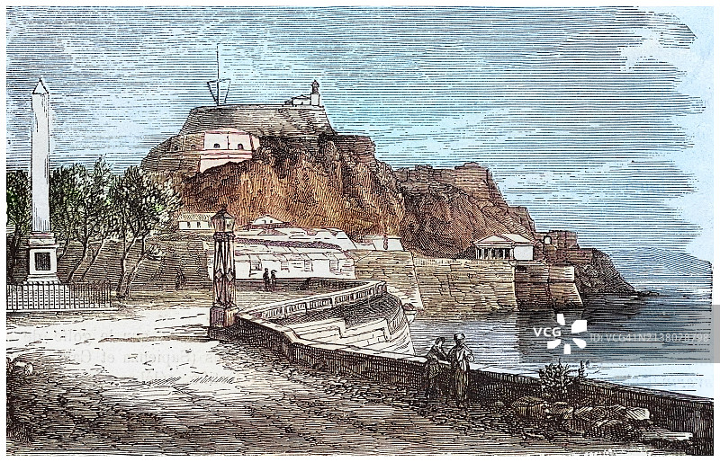 科孚岛旧堡垒古版画：威尼斯要塞图片素材