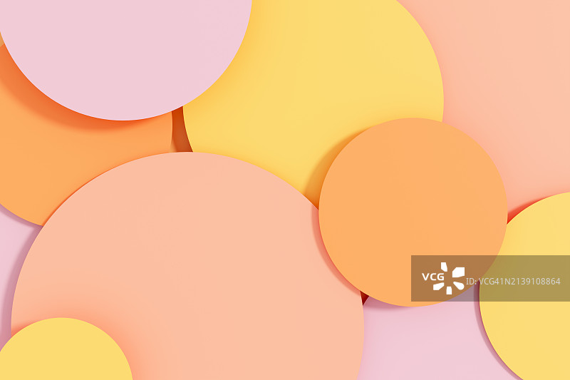 彩色粉蜡黄色粉色橙色圆形分层背景抽象可爱3D图案几何构图设计元素文本位置图片素材