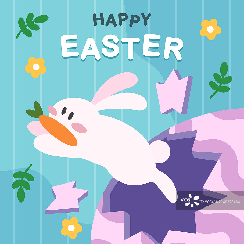 快乐复活节贺卡配兔子和彩蛋图片素材