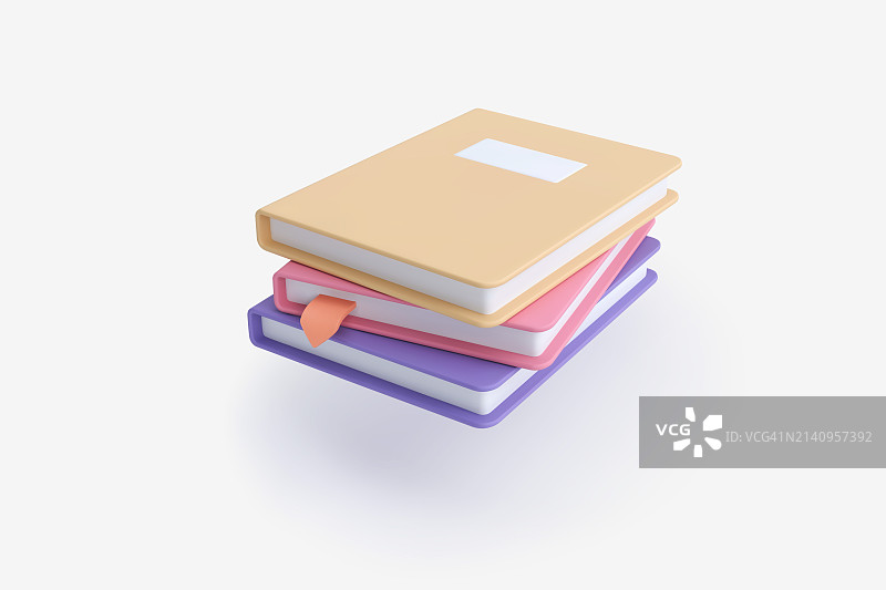 3D图标：带书签的彩色书堆卡通矢量插画图片素材
