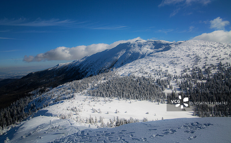 雪山映衬天空的美景图片素材