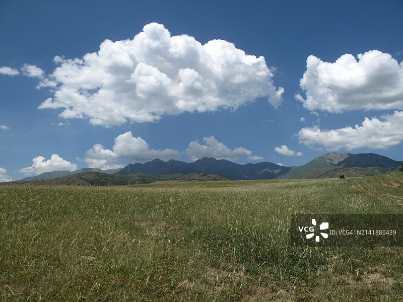 天空衬托下的田野风景图片素材