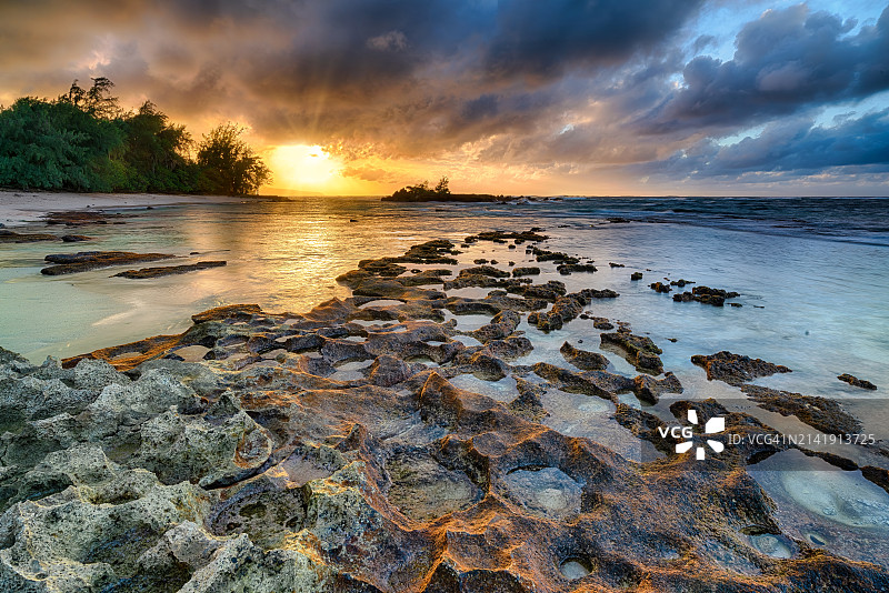 美国夏威夷卡胡库日落海景图片素材
