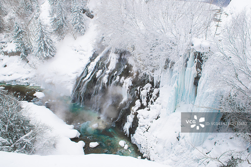 北海道美瑛冬季白须瀑布图片素材