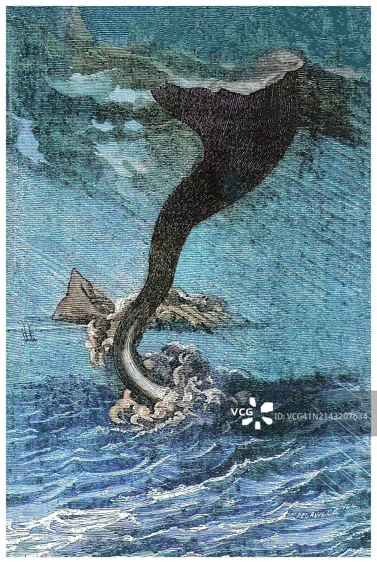 海面龙卷风古老雕刻插图图片素材