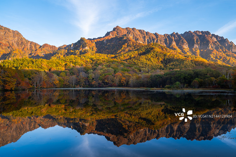 长野户隐镜池的美丽倒影图片素材