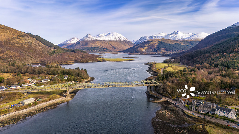 英国苏格兰巴拉丘利什桥的航拍景色图片素材
