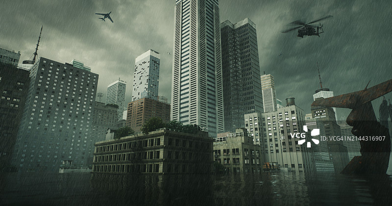 被洪水淹没的城市景观图片素材