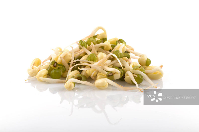 白色背景上的豌豆种子发芽特写微距俯视图图片素材