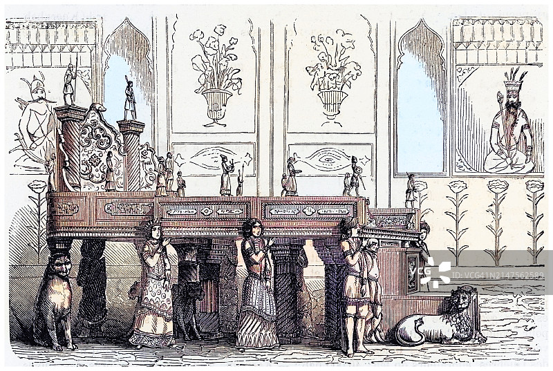 德黑兰戈勒斯坦宫大理石王座插画图片素材