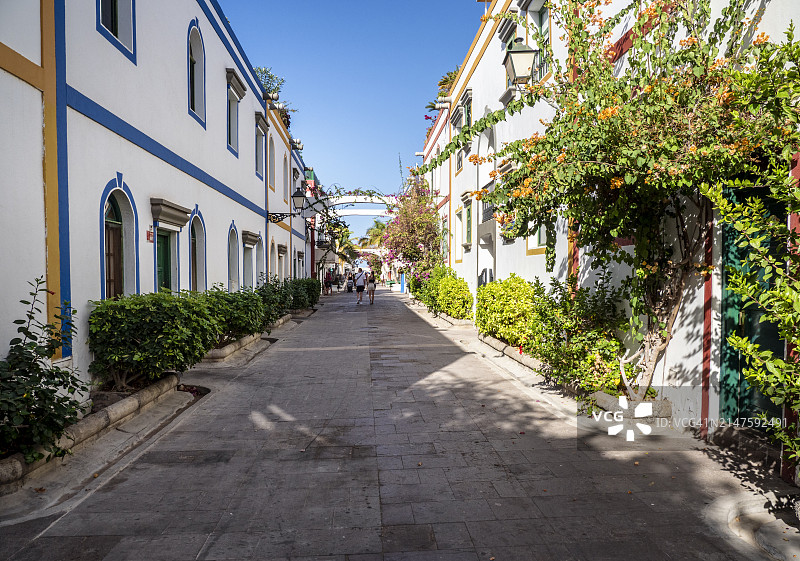 西班牙大加那利岛莫干港的典型加那利街道图片素材