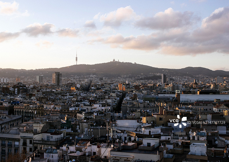 巴塞罗那日落航拍景观图片素材