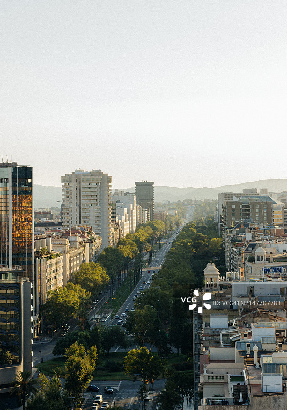 巴塞罗那日落航拍景观图片素材