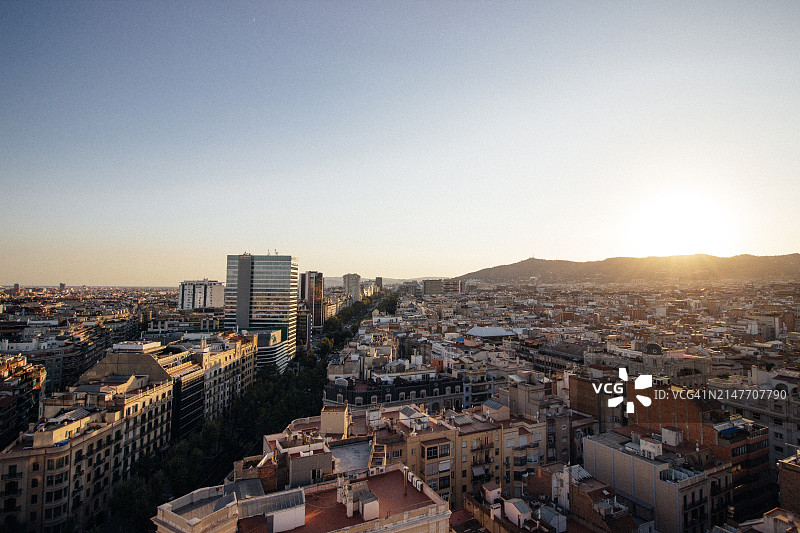 巴塞罗那日落航拍景观图片素材