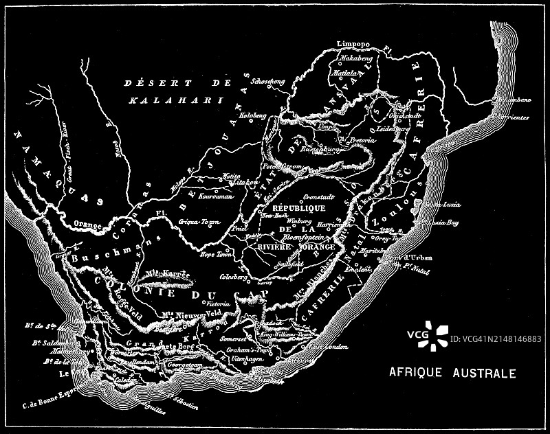 南非古老雕刻地图，正式名称为南非共和国，非洲大陆最南端的国家图片素材