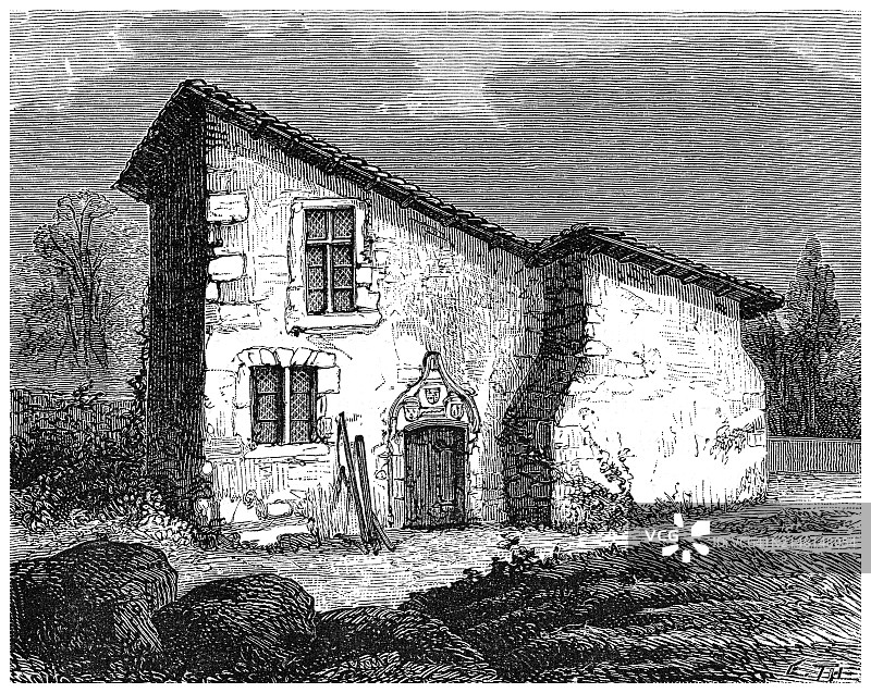 旧版雕刻插画：圣女贞德故居图片素材