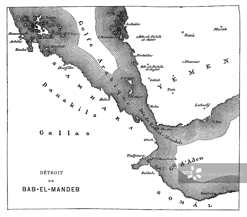 曼德海峡古旧地图：连接红海与亚丁湾图片素材