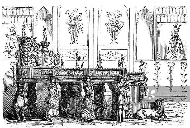 德黑兰戈勒斯坦宫大理石王座插画图片素材