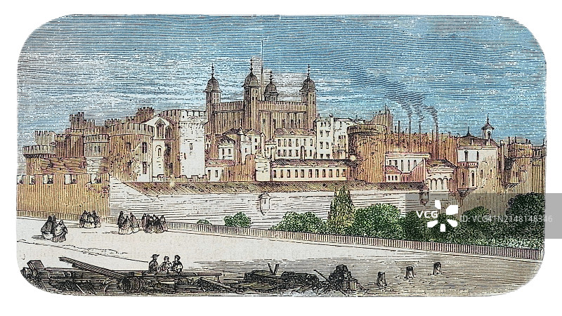 伦敦塔古版画插图图片素材