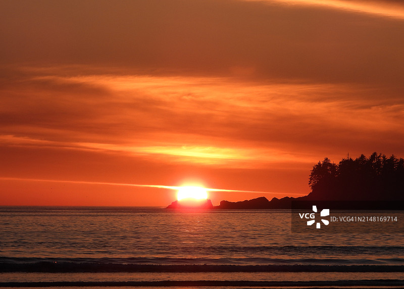 橙色的天空衬托着美丽的海景图片素材