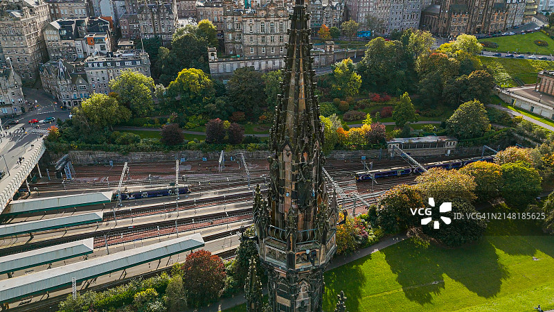 爱丁堡司各特纪念碑鸟瞰图图片素材