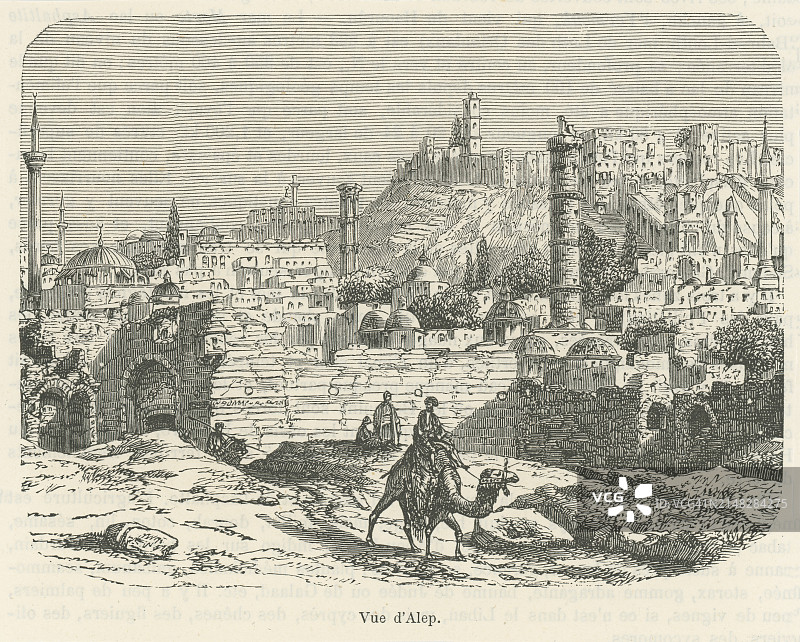 叙利亚阿勒颇古城古老版画图片素材