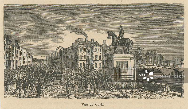 科克古版画插图：爱尔兰共和国第二大城市，爱尔兰岛第三大城市，科克郡首府和芒斯特省最大的城市图片素材