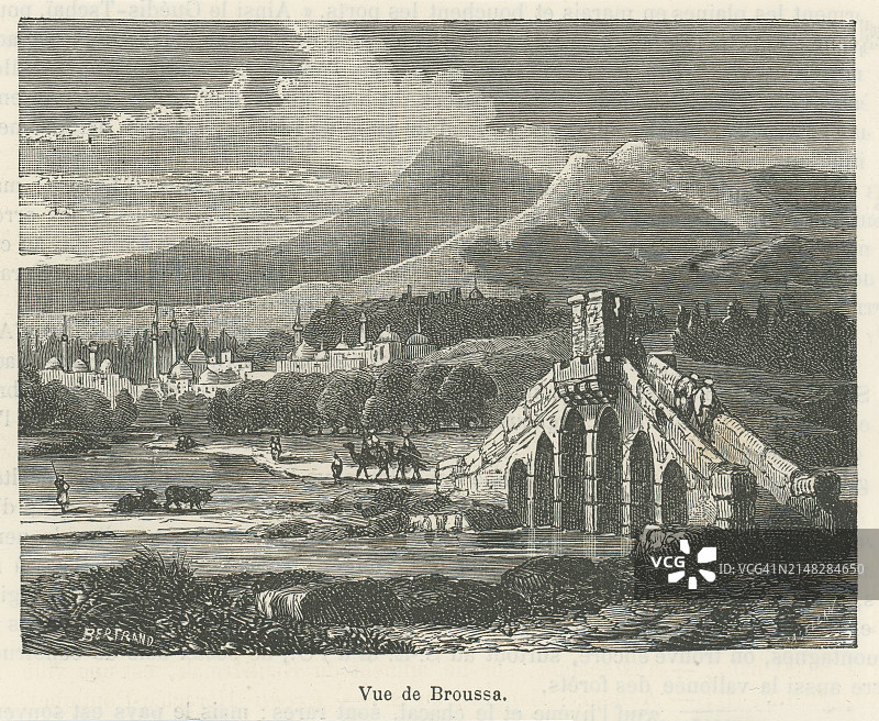 土耳其布尔萨（土耳其西北部城市）和巴耶济德二世清真寺（土耳其马尔马拉地区）的古老雕刻插图图片素材