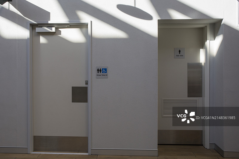 带男女标志的公共卫生间开门图片素材