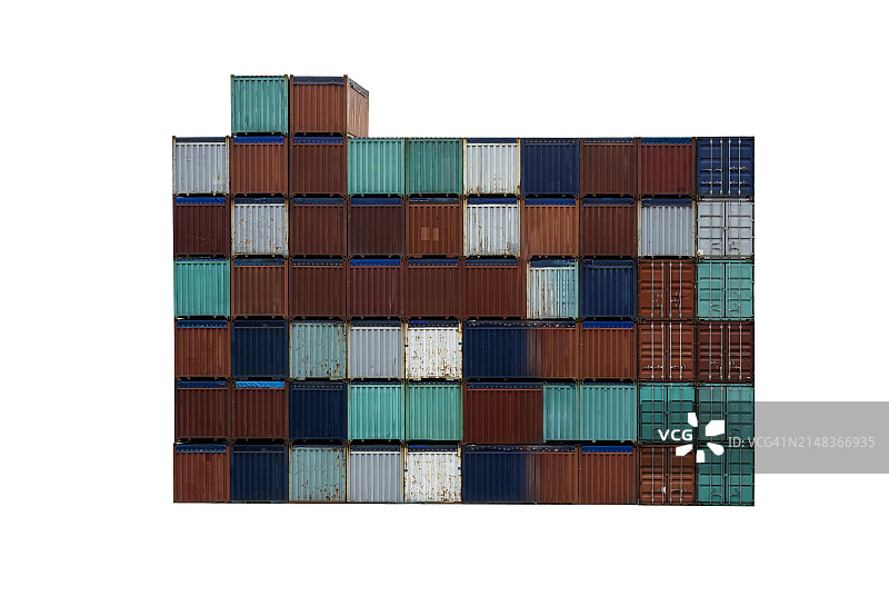 白色背景下航运港口仓库中的集装箱图片素材